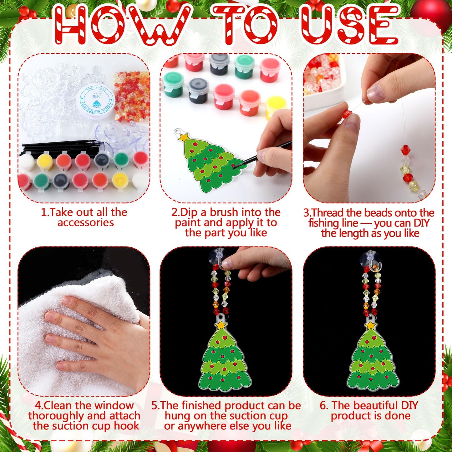Beeveer 30 Sets Christmas Suncatcher Crafts DIY Window Paint Art Kit Snowman Gingerbread House Creative Xmas Window Ornament for Christmas Holiday Seasonal Home Activities Party Project