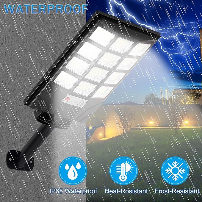 Solar Lights Outdoor Motion Sensor, 6500K Dusk to Dawn LED Solar Street Light with Remote Control, IP65 Waterproof Solar Flood Lights for Outside Garden Yard,1PC