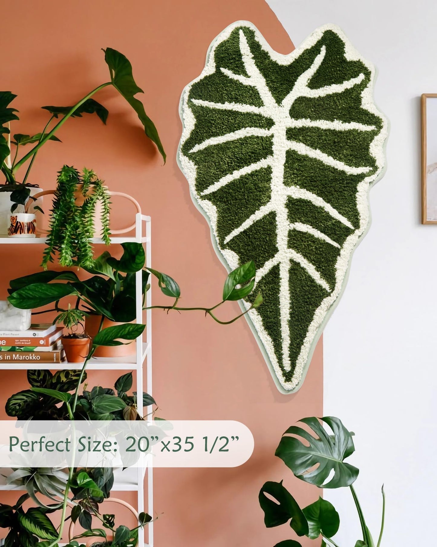 DyeFury Green Leaf Bathroom Rugs-Tropical Leaves Shaped Bath Mat for Cute Bathroom Decor Alocasia Leaf Plant Rug for Boho Bedroom Washable Sage Green Shower Mat 20''x35.5''