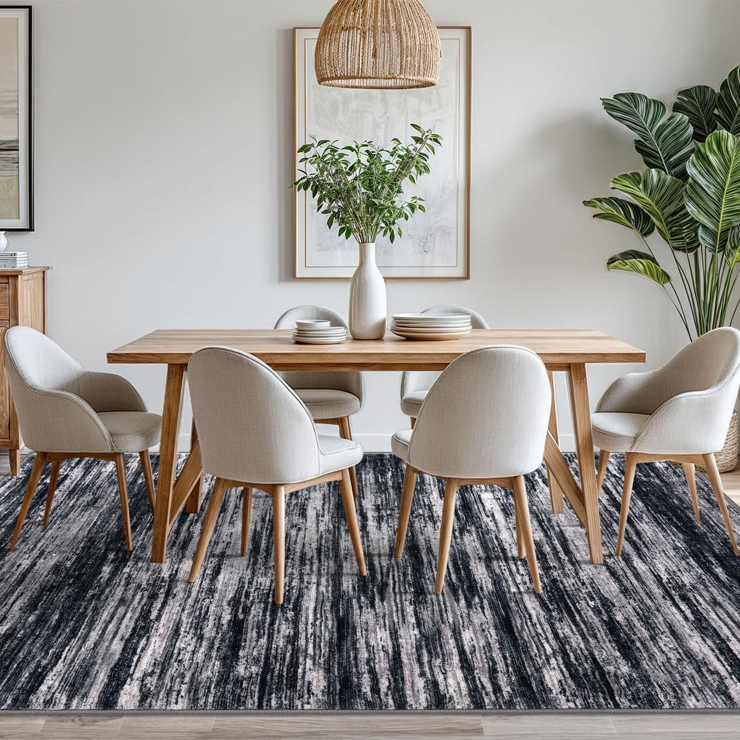 SIILOOM 8x10 Modern Abstract Area Rug for Bedroom, Black Large Super Soft Washable Rugs with Non-Slip, Non-Shedding Carpet for Living Room, Indoor Door Mat for Office Home Décor