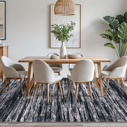 SIILOOM 8x10 Modern Abstract Area Rug for Bedroom, Black Large Super Soft Washable Rugs with Non-Slip, Non-Shedding Carpet for Living Room, Indoor Door Mat for Office Home Décor