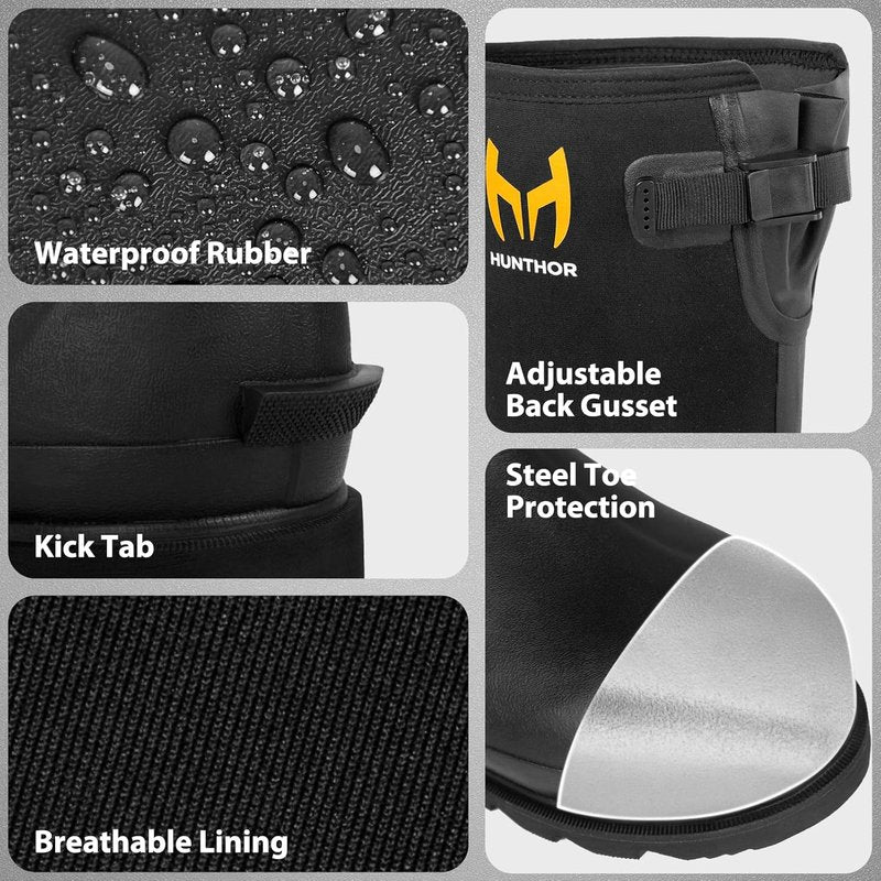 Puncture-Proof Rubber Work Boots - Steel Toe & Shank, Waterproof Insulated 6mm Neoprene | Sizes 6-14