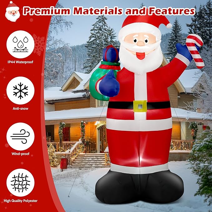 8 FT Christmas Inflatable Santa Claus Outdoor Blow Up Yard Decorations, Giant Blow Up Santa with Flashing Gift Bags & Candy, Build in LED Lights Xmas Decorations for Garden Holiday Party Lawn Decor