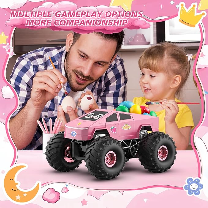 Remote Control Car Cyber RC Truck Toy 1:16 2.4GHz 4WD Off-Road Amphibious Waterproof Monster Truck for All Terrain Kids Birthday Gifts for Boys Girls Age 6 7 8 9 10 11 12 Year Olds (Pink)