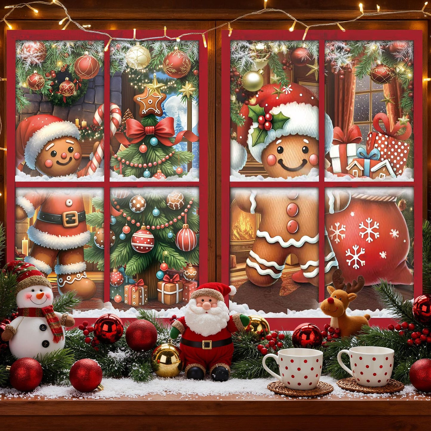 Patelai 4 Pcs Merry Christmas Curtain Cute Christmas Window Silhouette Decoration Snowflake Window Door Cover Holiday Xmas Poster Screen for Indoor Outdoor Party Decor(Gingerbread Man)