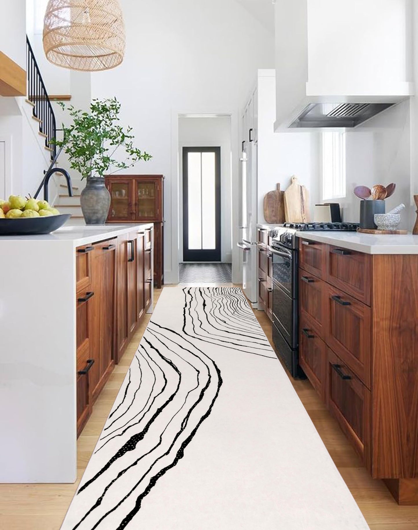 GLN Rugs Contemporary - Thassos - Machine Washable Runner Rug, Modern Washable, Non Slip, Low Pile Area Rug, Hallway, Bedroom, Kitchen Rug - Easy Clean (2'6" x 10' Beige Black)