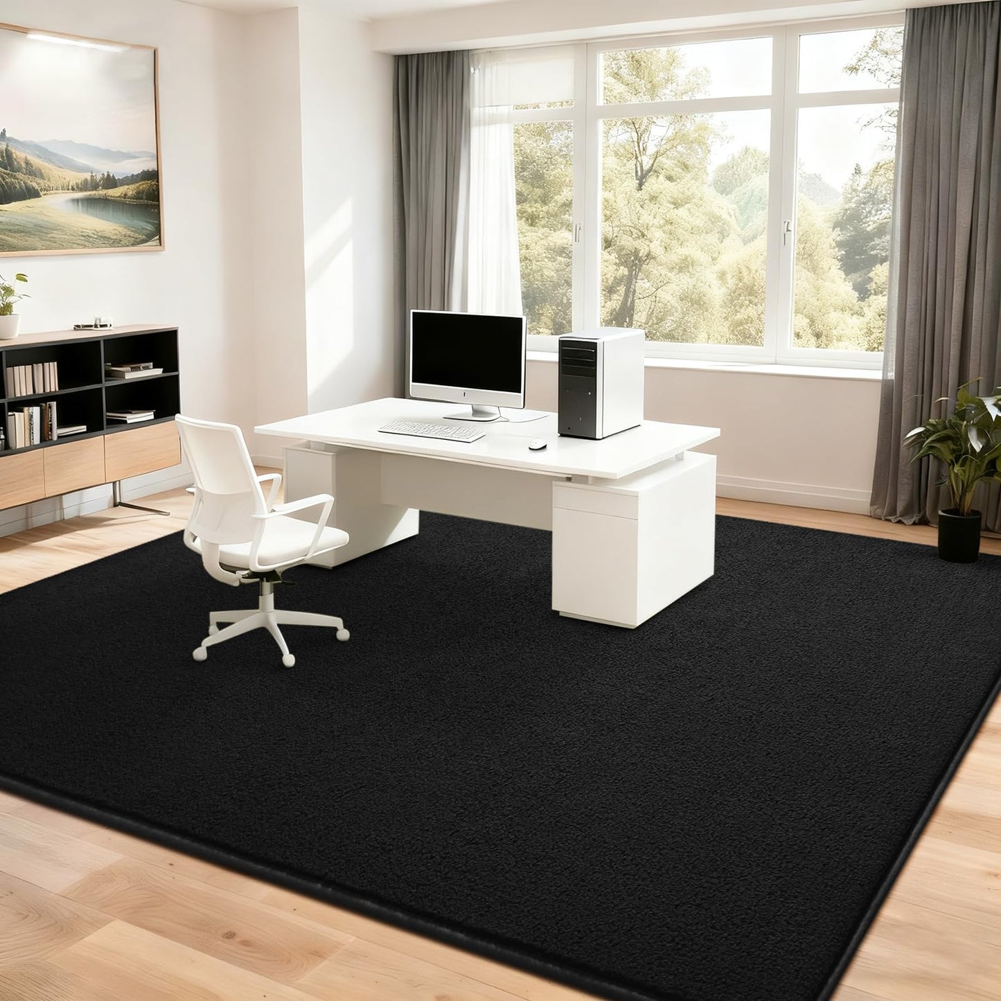 Nuttumico Large Modern Area Rugs for Bedroom Living Room, 4x6 Feet Black Rug, Thickened Memory-Foam Indoor Carpets, Minimalist Rug for Boys Girls, Soft, Non-Slip and Machine-Washable