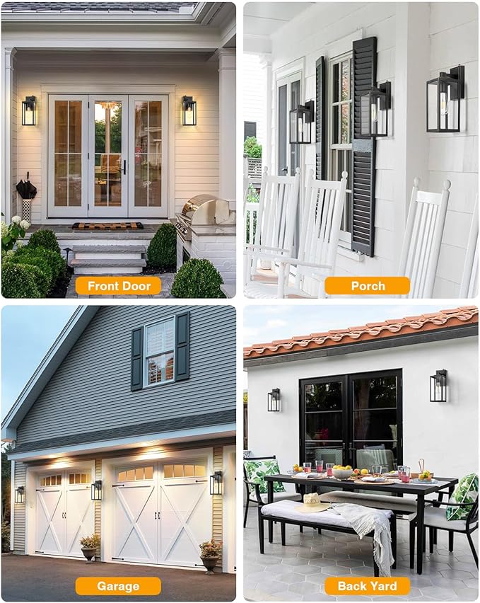 VIANIS Large 2 Pack Dusk to Dawn Outdoor Wall Lights, Black Gold Exterior House Lights Wall Mount Sconce, Modern Waterproof Front Porch Lanterns Light Fixture for Garage Coach, Outside Door Lights
