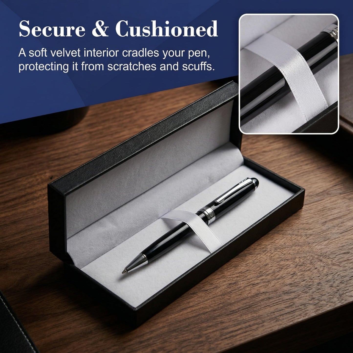 ZGGAZCA Leather Pen Box Single Case Empty Rectangle Pen Boxes for Fountain and Ballpoint Pens Display Organizer Storage Case for Men and Women Business Office School Supplies Collection Black