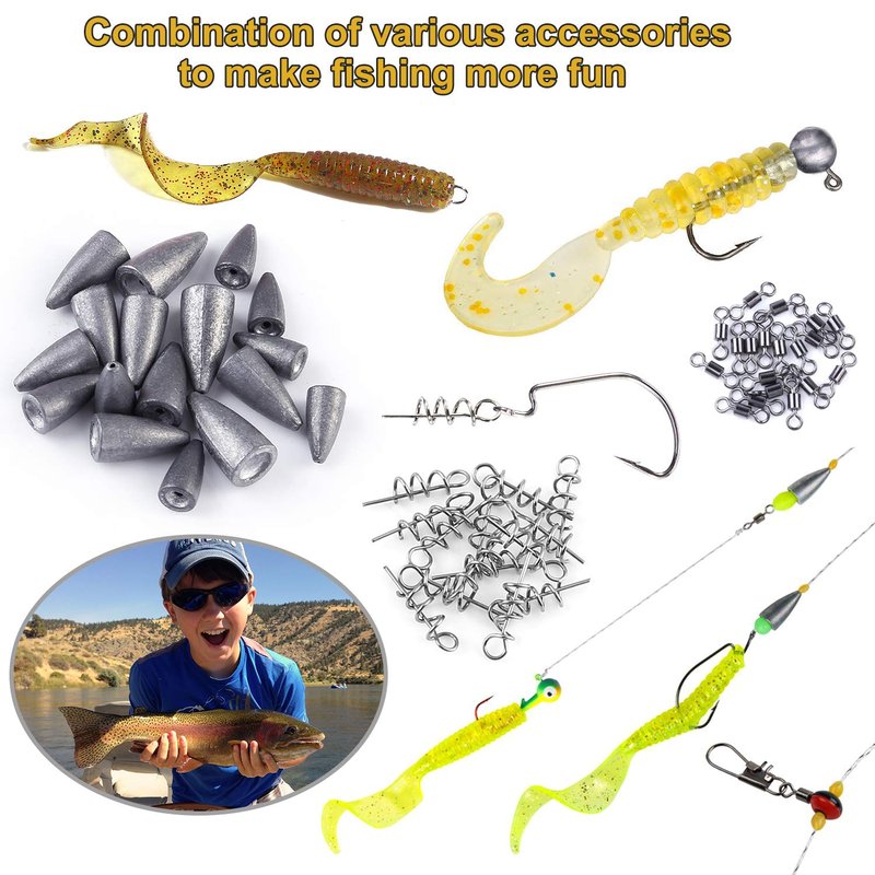 PLUSINNO 210pcs Fishing Lures Fishing Tackle Box Fishing Gifts for Men, Bass, Trout Fishing Accessories Kit for Saltwater & Freshwater Fishing Gear Including Topwater Lures, Hooks, Spinnerbaits