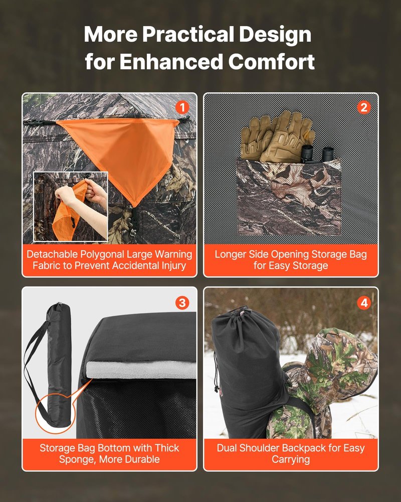 VEVOR Hunting Blind, 4-5 Person See Through Ground Blinds with Carrying Bag, 270 Degree Portable Camouflage Tent, Durable Concealed Shelter with Silent Magnetic Door and Window, for Turkey and Deer