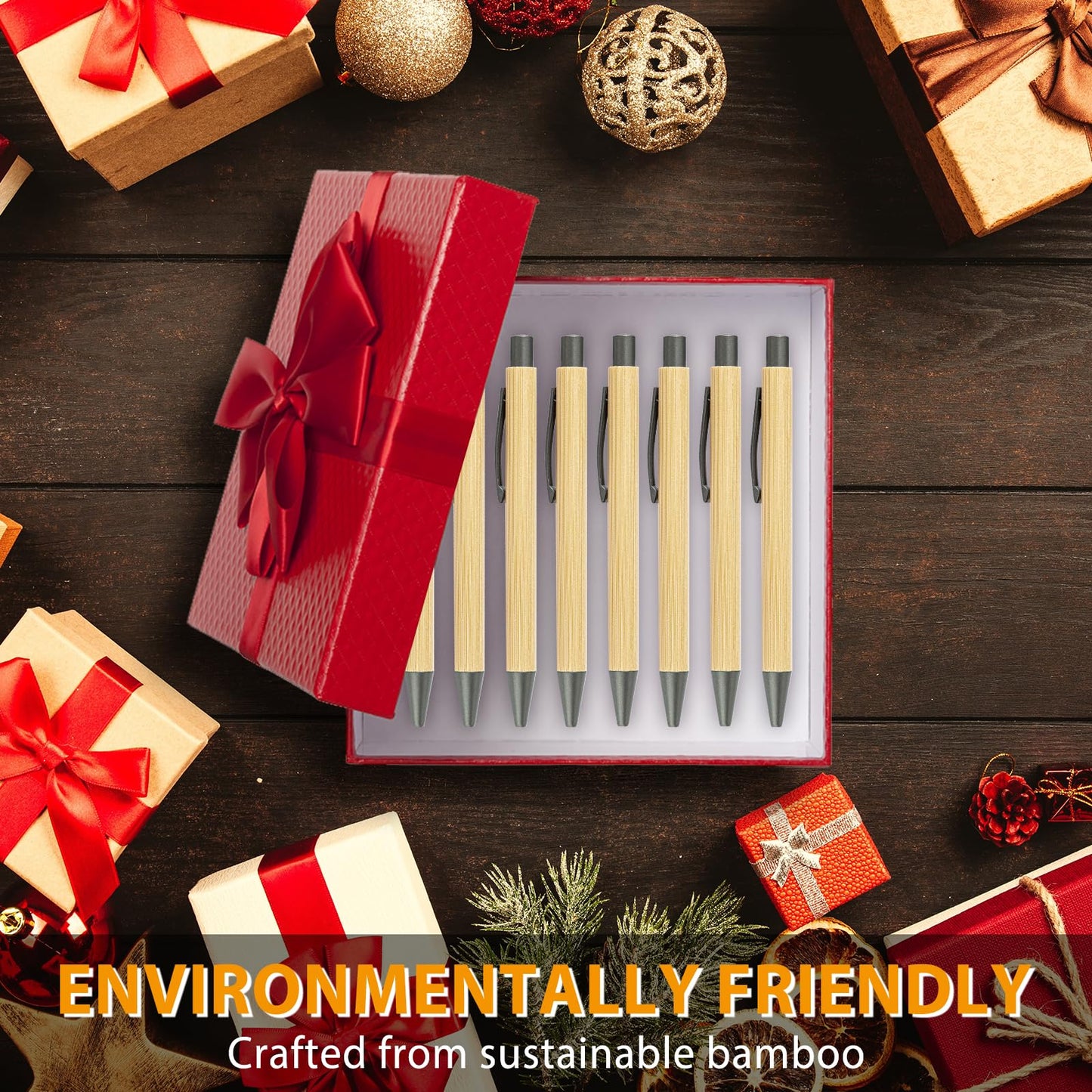 lyforx 200 Pack Bamboo Pens Bulk Wooden Bamboo Pens Engraving Wooden Ballpoint Pen Customizable Gift Pen Bulk Black