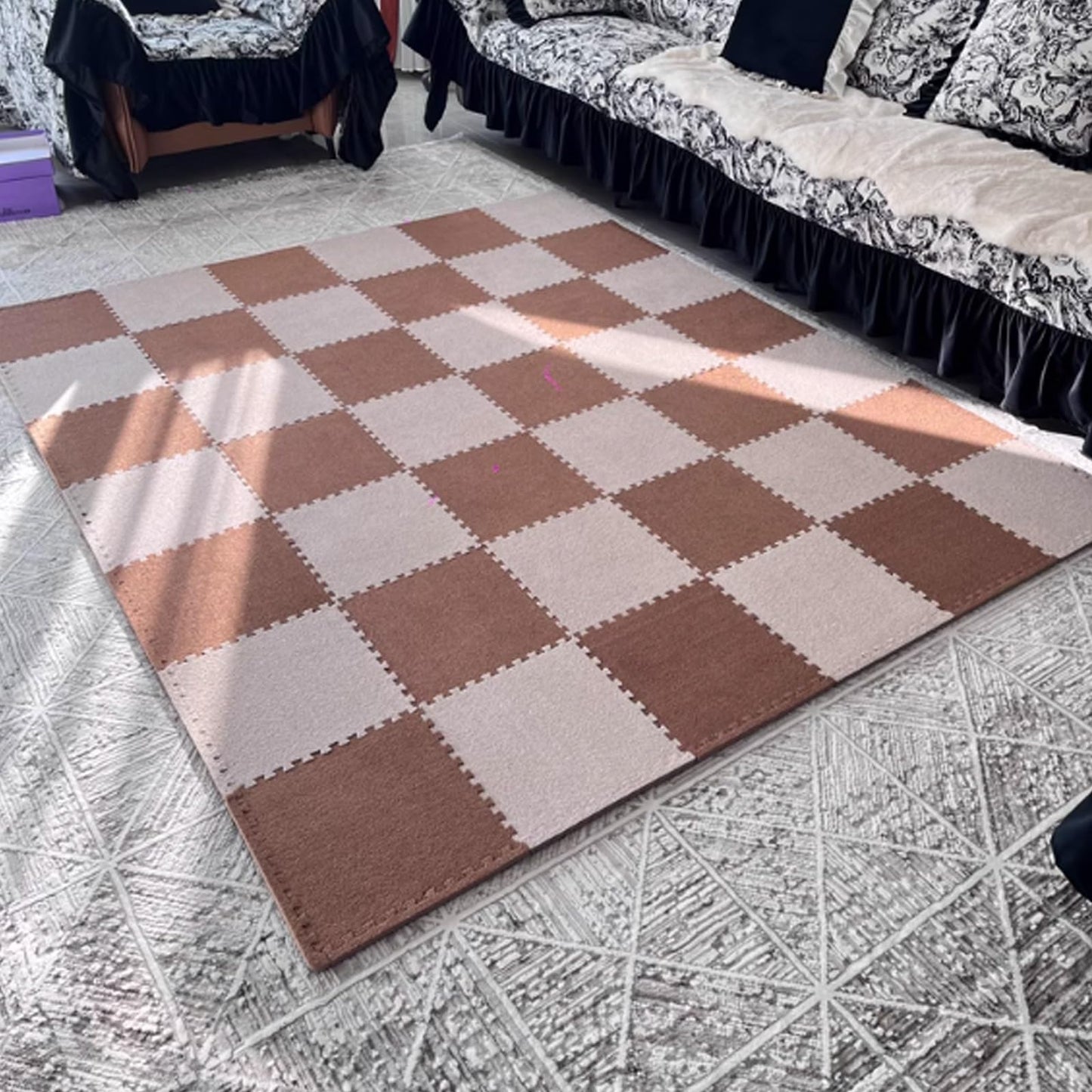 BRCYKRWY Modern EVA Foam Sound Insulation Rug(10Pieces),Interlocking Bedroom Area Rugs, Floor Mat With Edgings,Non-slip EVA Foam Jigsaw Floor Tiles,Easy To Disassemble,Seamless Splicing,Can Be Cropped