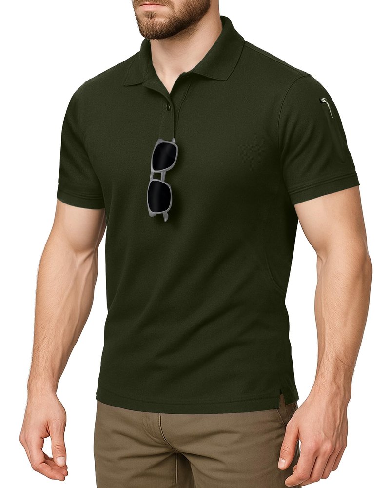 NY Threads Men's Polo Shirt Short Sleeves UPF 50+ Quick Dry Performance Tactical Pique Jersey Golf Shirt, X-Large, Army Green