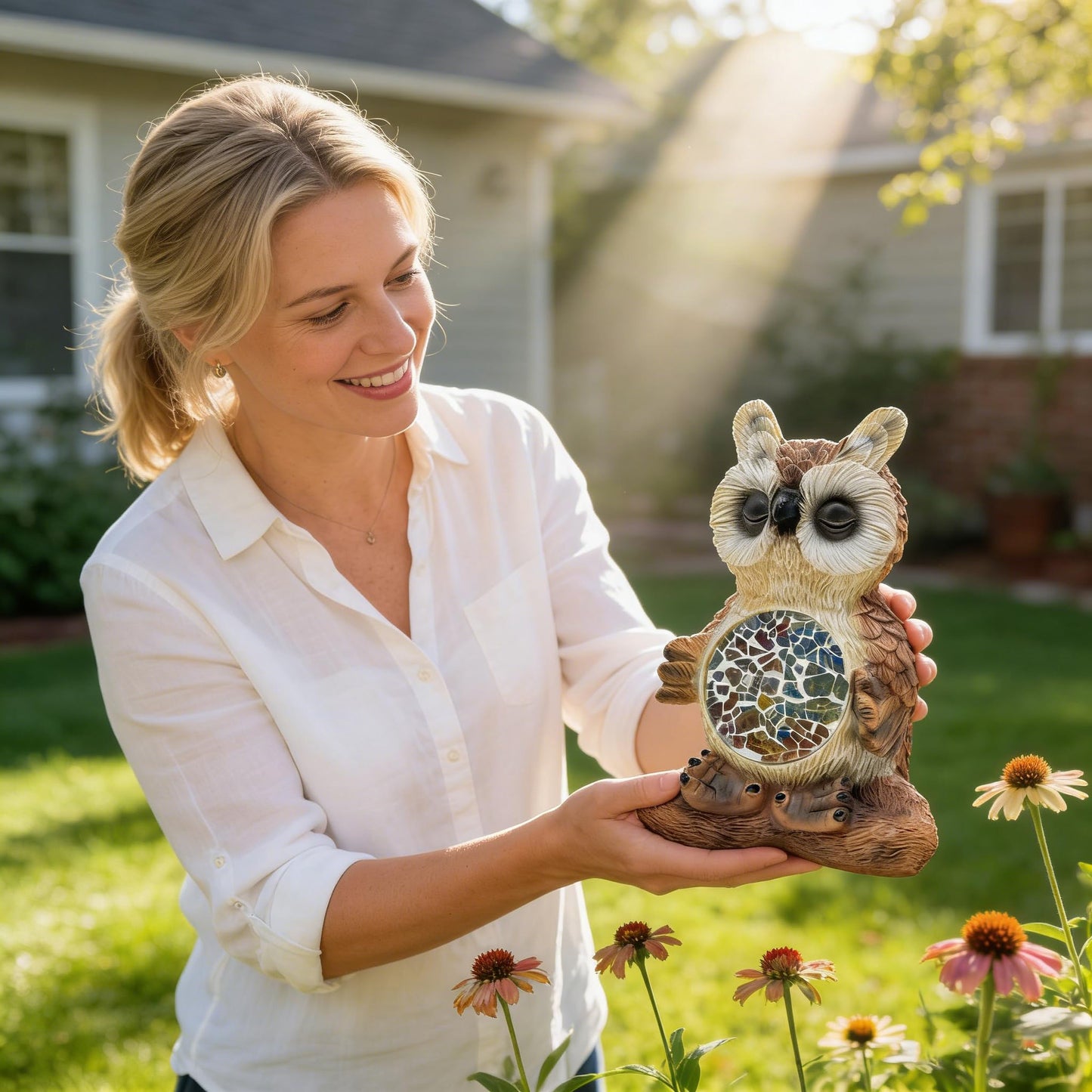 Vasesun Solar Owl Garden Statues Decor for Outdoor, Brown Yoga Owl Figurine Lights for Lawn Patio Yard Decoration - Unique Christmas Housewarming Gift for Grandma Wowen Mom