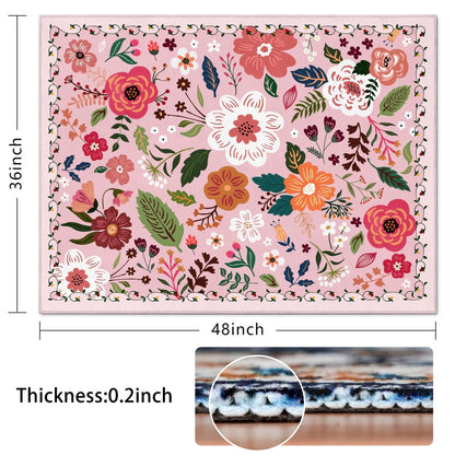 Office Chair Mat for Hardwood & Tile Floor,Boho Floral 36"x48" Computer Chair Mat for Rolling Chairs Carpet,Under Desk Non Slip Gaming Rug,Low-Pile Rubber Backing Large Protector Mat(Pink)