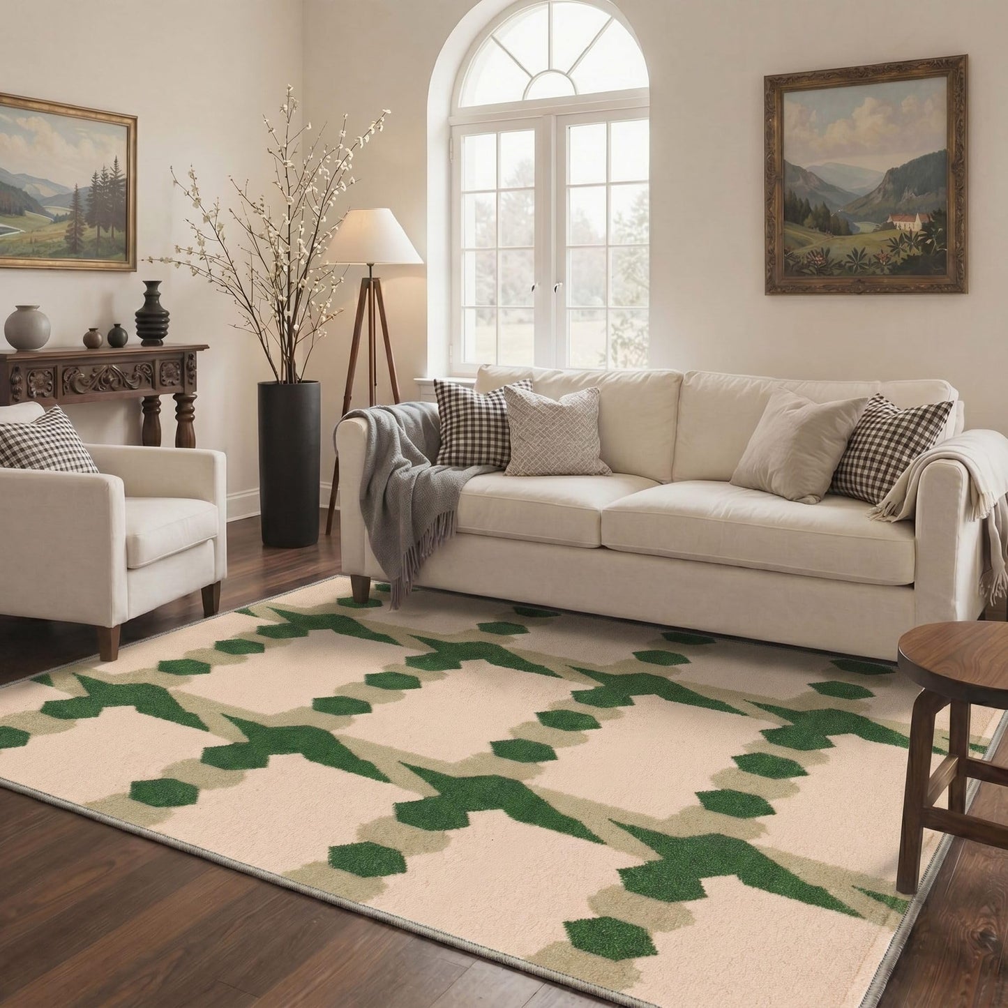 Bavni 8X10 Area Rugs for Living Room, Minimalist Geometric Grid Low Pile Non Slip Machine Washable Stain Resistant Indoor Rug for Bedroom Dining Room Home Office, Sage Beige