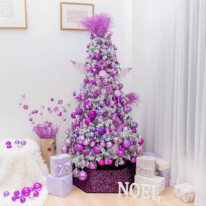 XmasExp 8ct Christmas Ball Ornaments Set -Large Clear Plastic Shatterproof Xmas Tree Ball Hanging Baubles Stuffed Delicate Glittering Holiday Wedding Xmas Party Decoration (100mm/3.94",Light Purple)