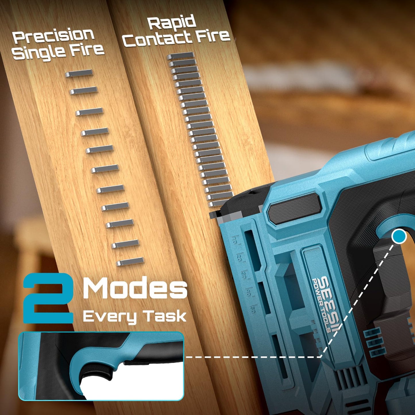SEESII 18 Gauge Cordless Brad Nailer and Stapler Gun for Drywall, 20V 2-in-1 Electric Nail Gun with 2 Batteries, 1000pcs Nails & Staples, Adjustable Depth for Wood, Upholstery & DIY Projects
