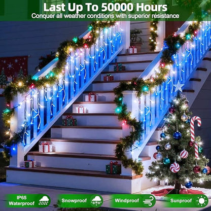612 LED Christmas Lights with 136 Drops, 60ft 12 Modes Hanging ice String Lights with Timer & Dimmable & Waterproof, Plug-in Fairy Lights for Holiday Wedding Party Christmas Decor Blue & CoolWhite