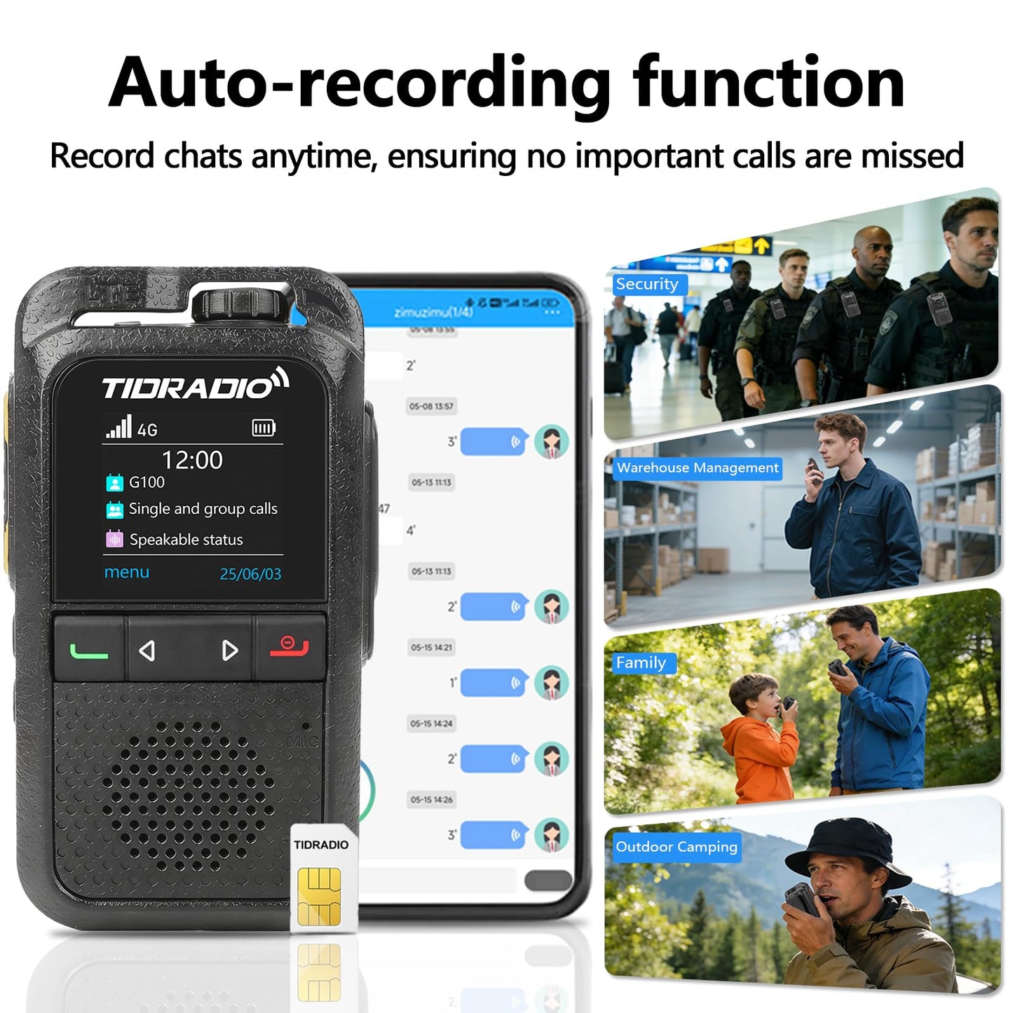 TIDRADIO Unlimited Range Rapid Walkie Talkies 6000+Miles,4G LTE Long Range PoC with SIM Cards,Nationwide PPT Two-Way Radios, Global Long Distance Radios for Family,Logistics,Construction site,TD-G100