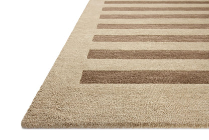 Loloi Leanne Ford Craven Collection CVN-05 Oatmeal/Bark 7'-9" x 9'-9" Area Rug Striped, Patterned, Neutral, Living Room, Bedroom, Dining Room