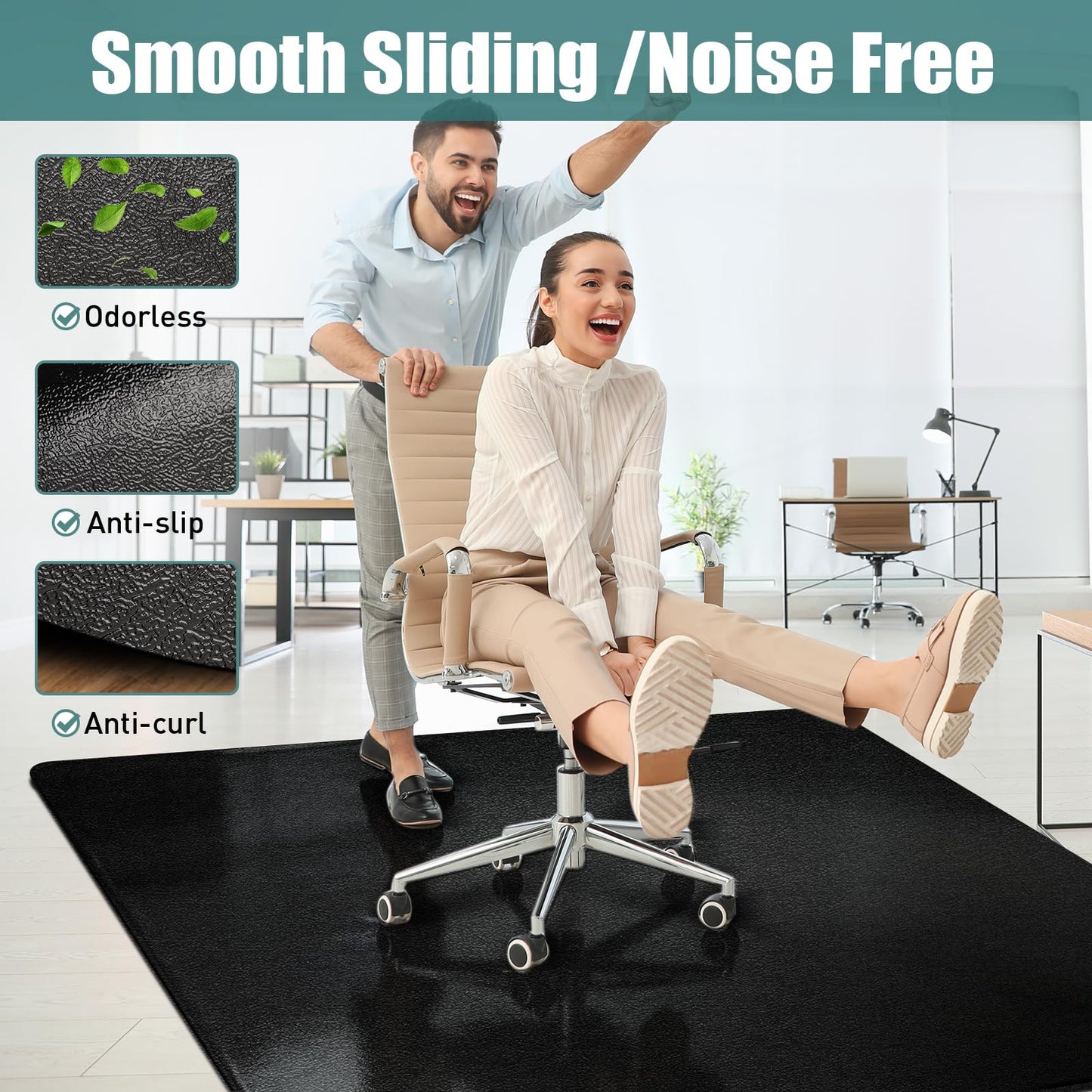 Office Chair Mat for Hardwood Floor: 63" x 51" Extra Large Black Office Chair Mats Anti-Slip Desk Floor Mat for Hardwood Floors Heavy Duty Sturdy Floor Protector Mat Under L Computer Desk