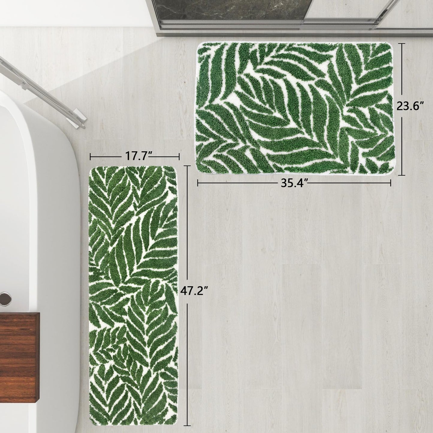Homantic Bathroom Runner Rug - 4ft Long Bathroom Rug Green Long Bath Mat Leaf Bedroom Decor 47 Inches Rugs Water Absorbent Bath Rugs for Bathtub Leaves 18" x 47"
