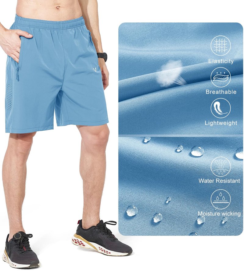 NORTHYARD Men's Athletic Running Shorts Gym Workout 7"/9"/5" Quick Dry Lightweight Sports Basketball Tennis 3 Zipper Pockets SkyBlue L