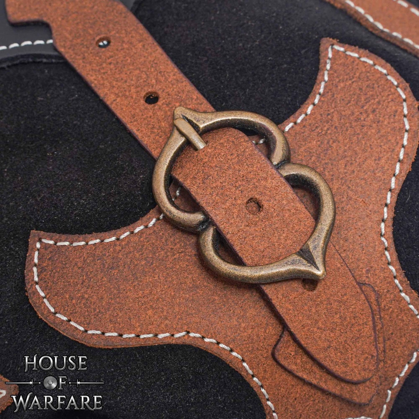 Medieval Belt Pouch – Genuine Leather & Suede Bag with Brass Buckle | Spanish Applique | LARP Renaissance Viking & Fantasy Accessory (Barbarian Warrior Bag)
