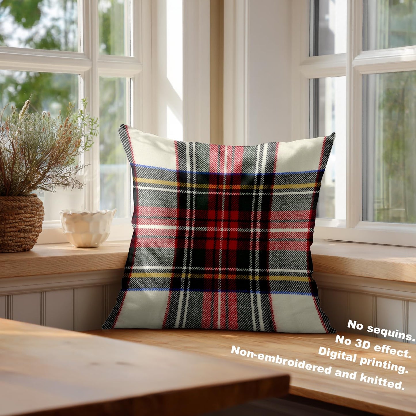 Batmerry Plaid Pillow Covers 18x18 Inch Set of 2, Scottish Tartan Red and White Wool Plaid Pattern Symmetric Square Print Double Sided Decorative Pillows Cases Throw Pillows Covers