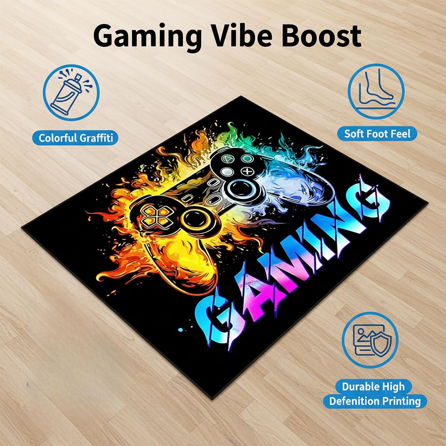 Dowtowter Gamer Rug Non Slip Washable Soft Polyester Carpet Mat for Boys Room Kids Bedroom Game Room Gaming Decor (Black-Letter, 39‘’×59‘’)