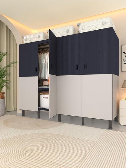 Foldable Portable Wardrobe Closet with Magnetic Doors & Cover, Heavy Duty Covered Clothes Rack with Hanging Clothing Rod, Metal Frame Standing Alone Closet for Bedroom (Door Design C, 70.9IN/180CM)