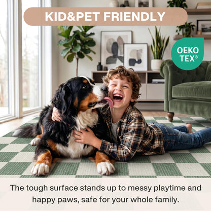 Tribesigns Checkered Washable 5x7 Area Rugs for Living Room, Soft Non-Slip Sage Green Rug for Bedroom, Geometric Printed Dining Room Carpet for Office Playroom Decor, Oeko-Tex Certified