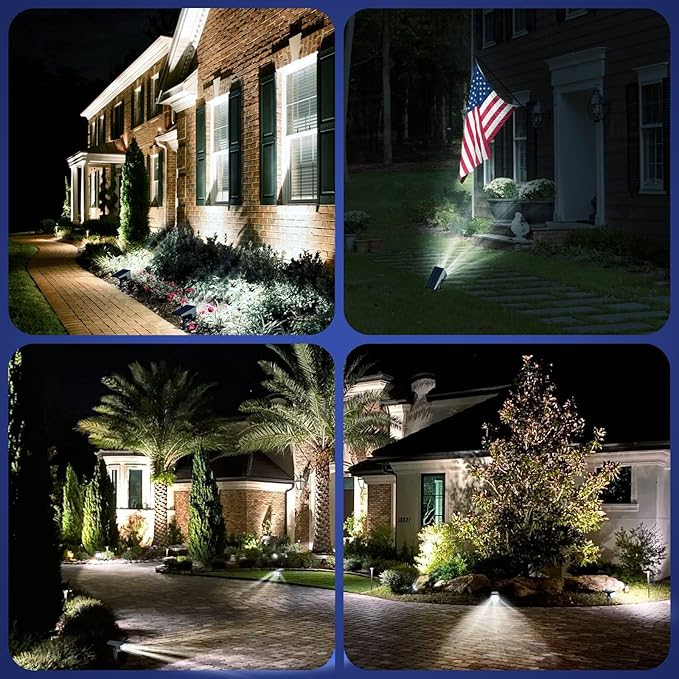 EIUIO Solar Outdoor Lights, 3 Lighting Modes Solar Spot Lights Outdoor with Auto On/Off, IP65 Waterproof Landscape Lighting for Garden Yard Pathway
