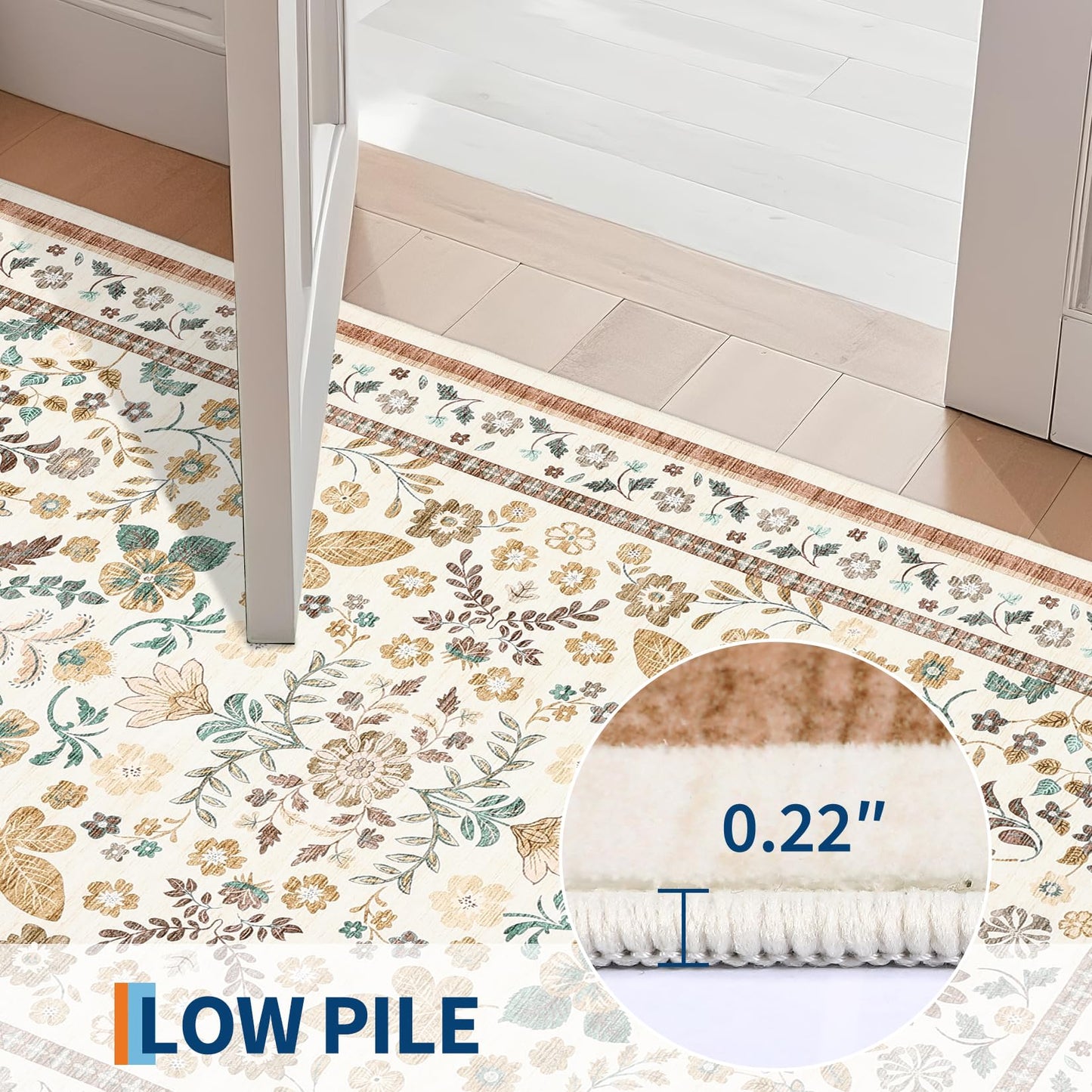 GarveeHome Rugs for Living Room 9x12 Machine Washable Soft Print Boho Low Pile Flower Area Rugs Non-Slip Backing Stain Resistant for Bedroom Farmhouse Dining Room Nursery Beige