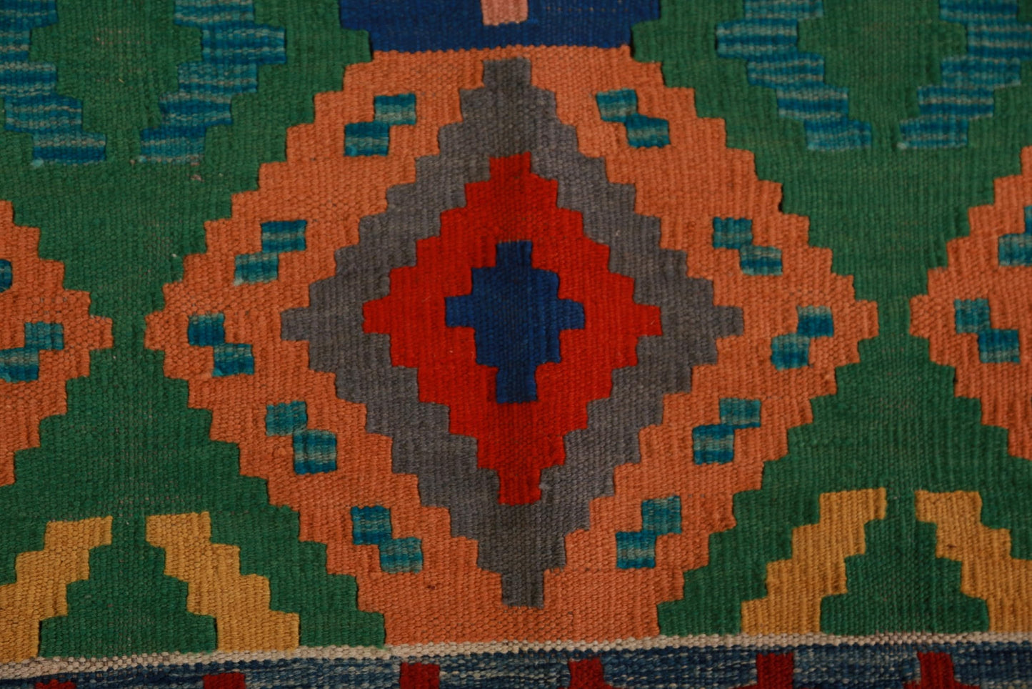 Rug Source Southwestern Style Collection Large Rugs (Palace Sized) Kilim Rectangle Rug, Hand Woven Green All-Over Rug, Oriental 100% Wool Carpet for Bedroom, Living Room, Dining Room