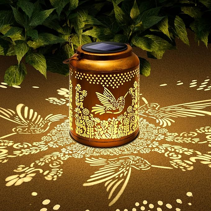 Hyrion Hummingbird Solar Lanterns Outdoor Waterproof Metal Hanging Lights, Garden Decor Mother Day Gift for Women Mom Grandma Solar Decorations for Yard, Patio, Backyard, Porch, Lawn