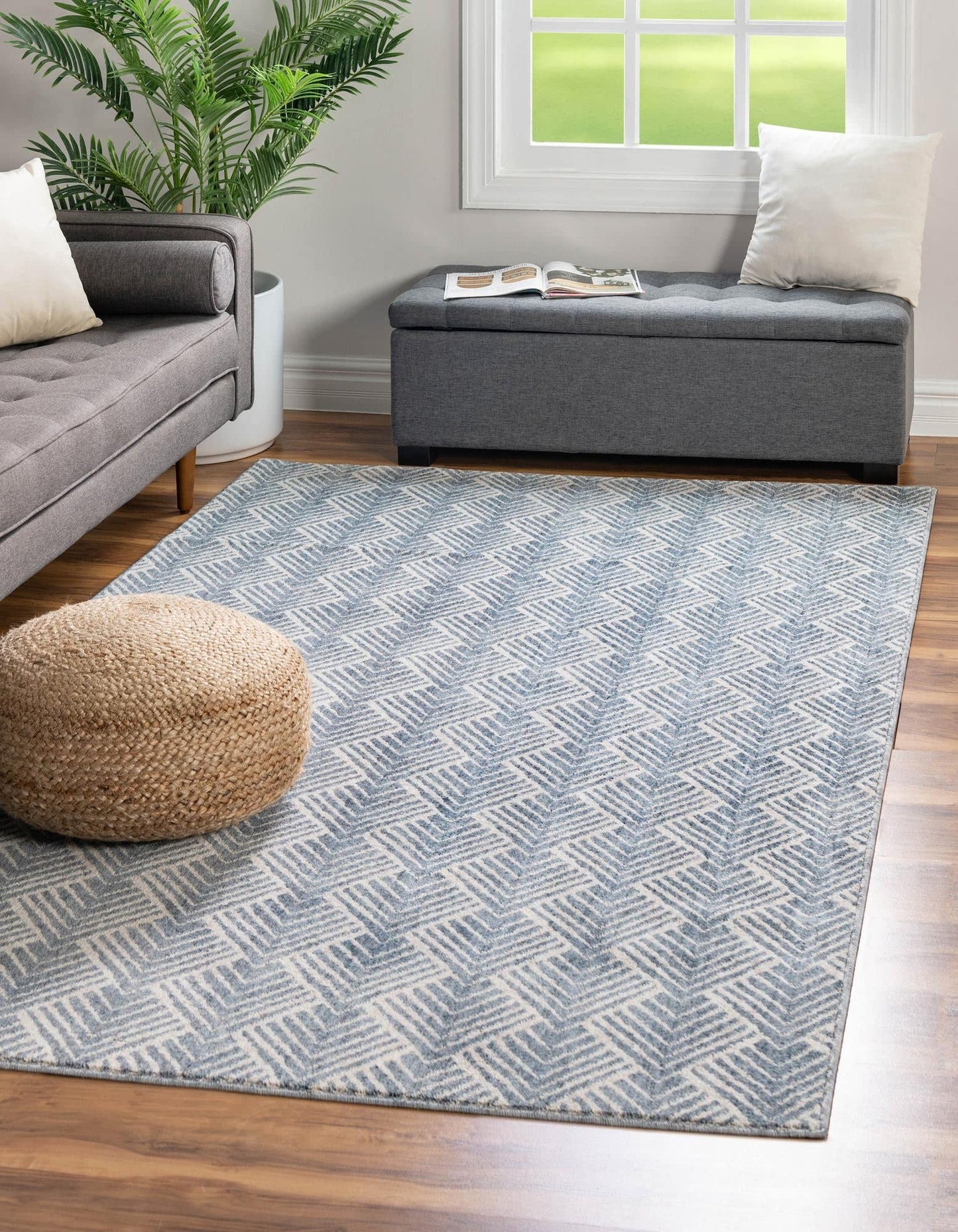 Unique Loom Eco Trellis Collection Area Rug - Osage (Rectangular 5' 3" x 8' 0", Harbor Blue/Ivory)