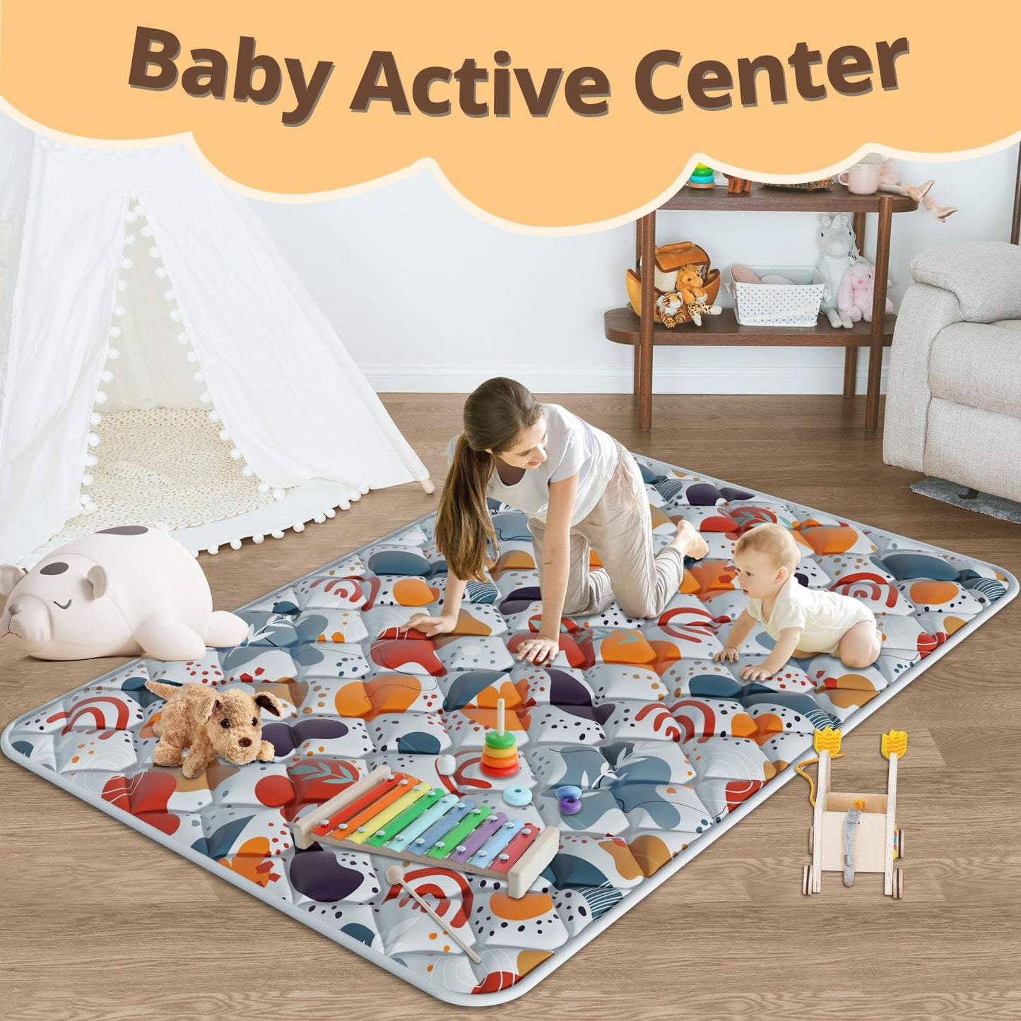 Fshibila 74" × 50“ Baby Play Mat for Playpen, Baby Playmat for Floor, Thick Ultra Soft Play Mat for Babies and Toddlers Infants Playing or Crawling, Grey