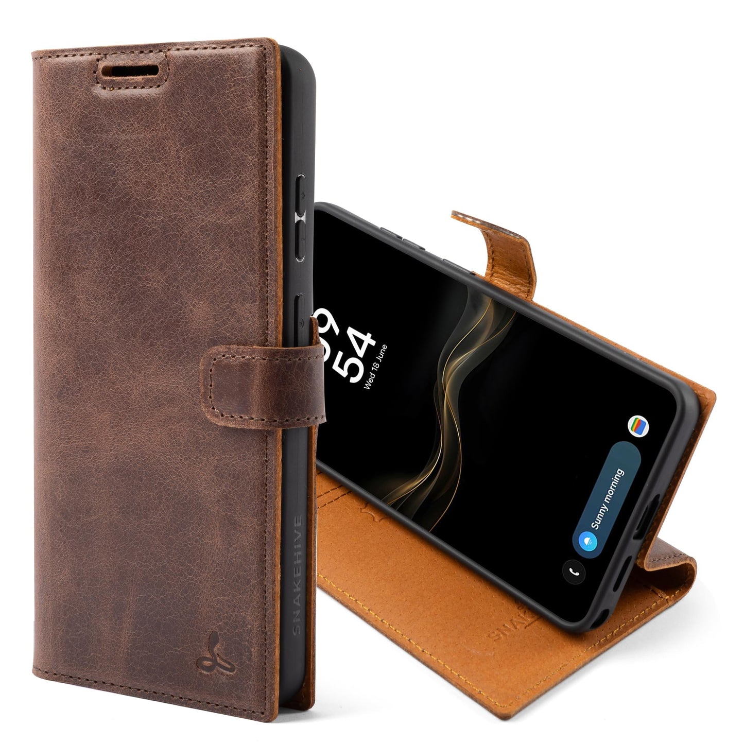 Snakehive Genuine Leather Wallet Case for Samsung Galaxy S26 Ultra – Flip Cover with Card Slots & Stand (Brown)