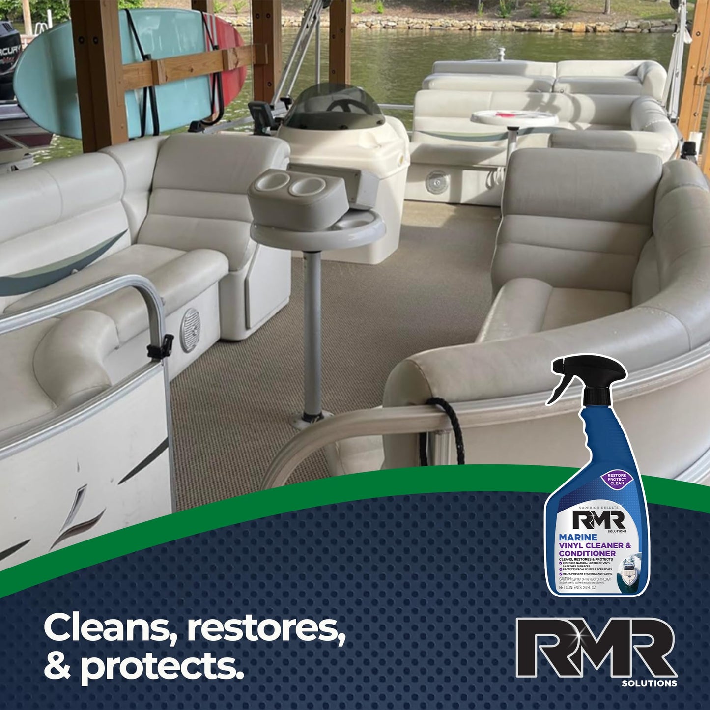 RMR Marine Vinyl Protector, Condition, Clean, & Protect Vinyl, Plastic, & Leather, Multi-Surface Boat, Car, & RV Cleaner & Stain Remover