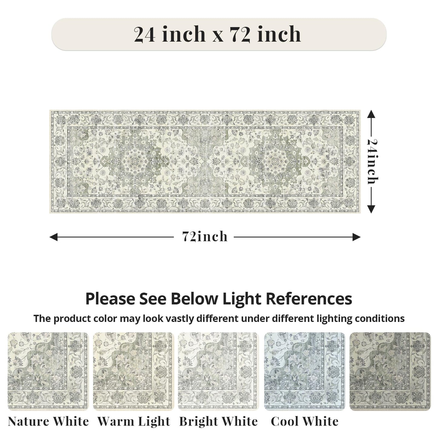 EiniHliw Sage Green Washable Hallway Runner Rug - 2x6 Kitchen Rug Distressed Low Pile Mats Non Slip Soft Rugs for Dining Room with Rubber Backing Bedroom Runner with Vintage Design (Green 2x6)