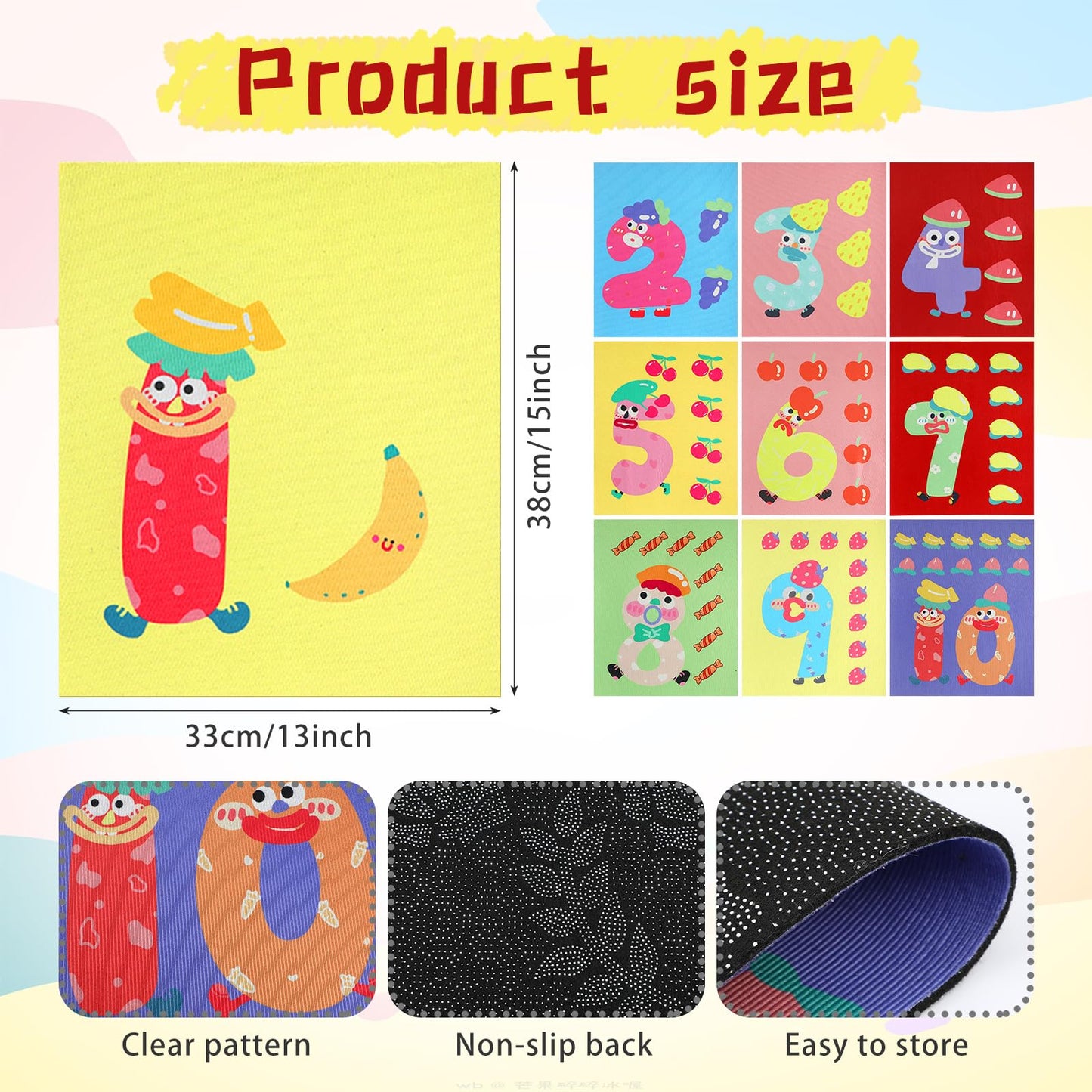 RattanView 10 Pcs 15 x 13 Inch Classroom Educational Rugs Playroom Number Carpet Classroom Floor Play Mat Activity Area Rug Game Carpet Non Slip Playmat for Back to School Playroom Home Decor