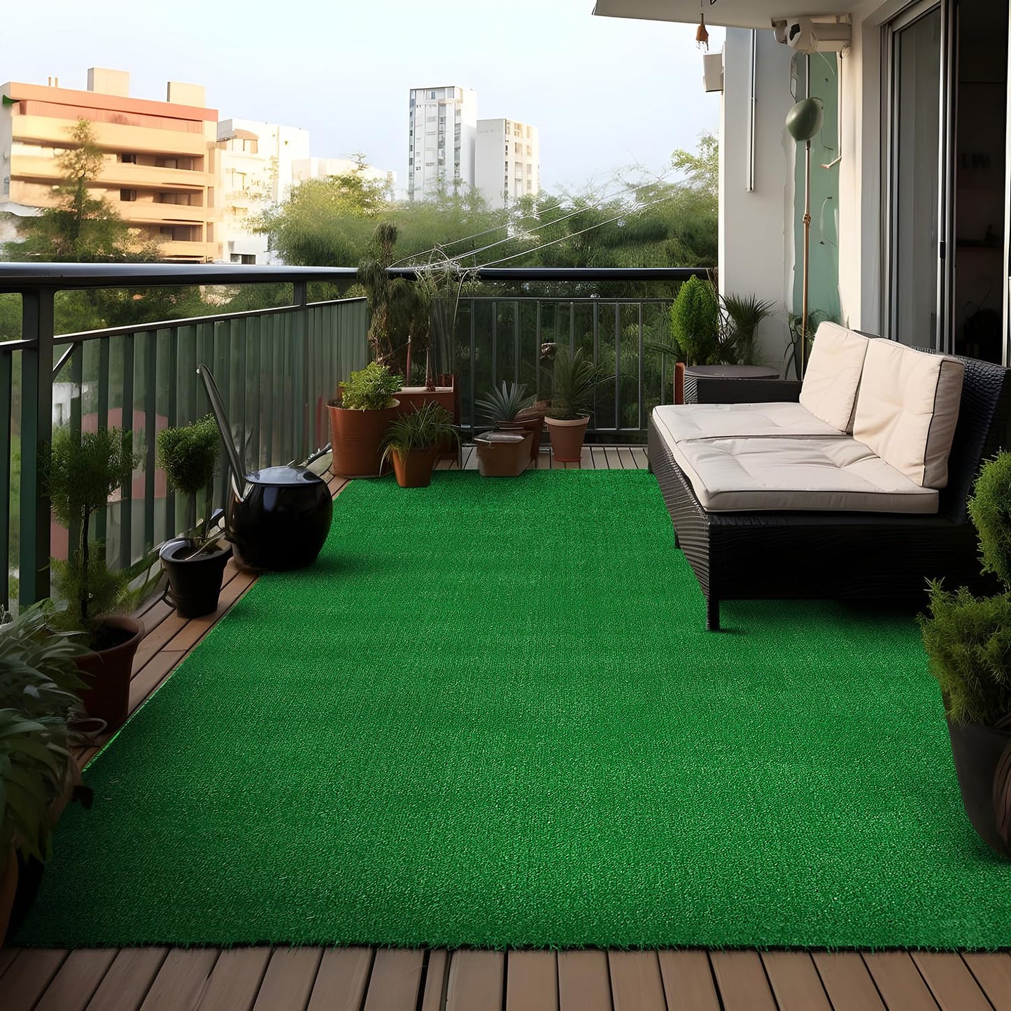 Rugshop Artificial Turf Solid Grass for Backyard, Garden, Patio, Balcony, Garage, Deck Indoor Outdoor Area Rug 5' x 7' Green