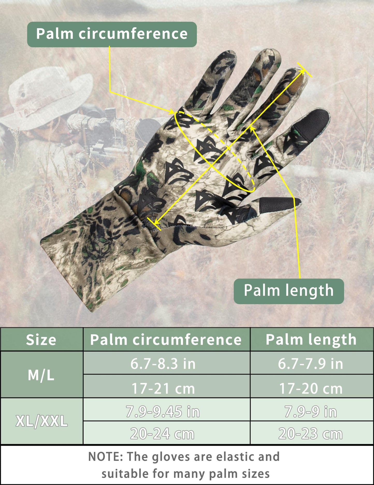 WOLFHUNT Lightweight Camouflage Hunting Gloves, Men/Women Anti-Slip Camo Archery Gloves for Hunting, Camo MP, XL/XXL