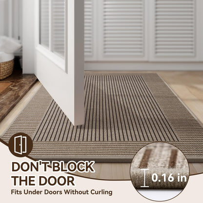 QiCaiJia Door Mat 17"x30", Thin Dirt Trapper Entryway Door Mats Non Slip Washable Doormat, Low-Profile Welcome Mat for Inside Front Backdoor and Entrance