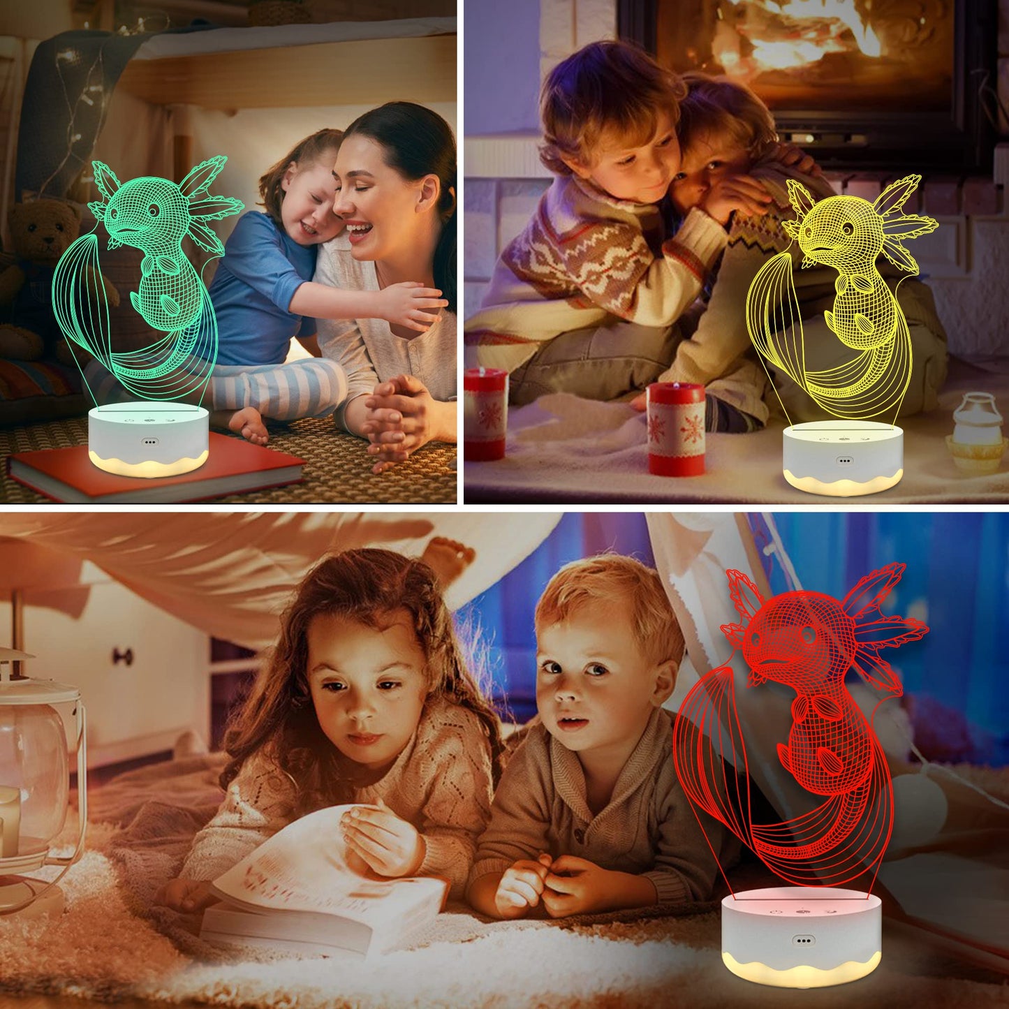 Axolotl Night Light, 3D Illusion lamp with Remote + Touch 16 Color Flashing Changing + Timer Desk Lamps Kids Room Decor Best Festival Birthday Gifts (Axolotl)