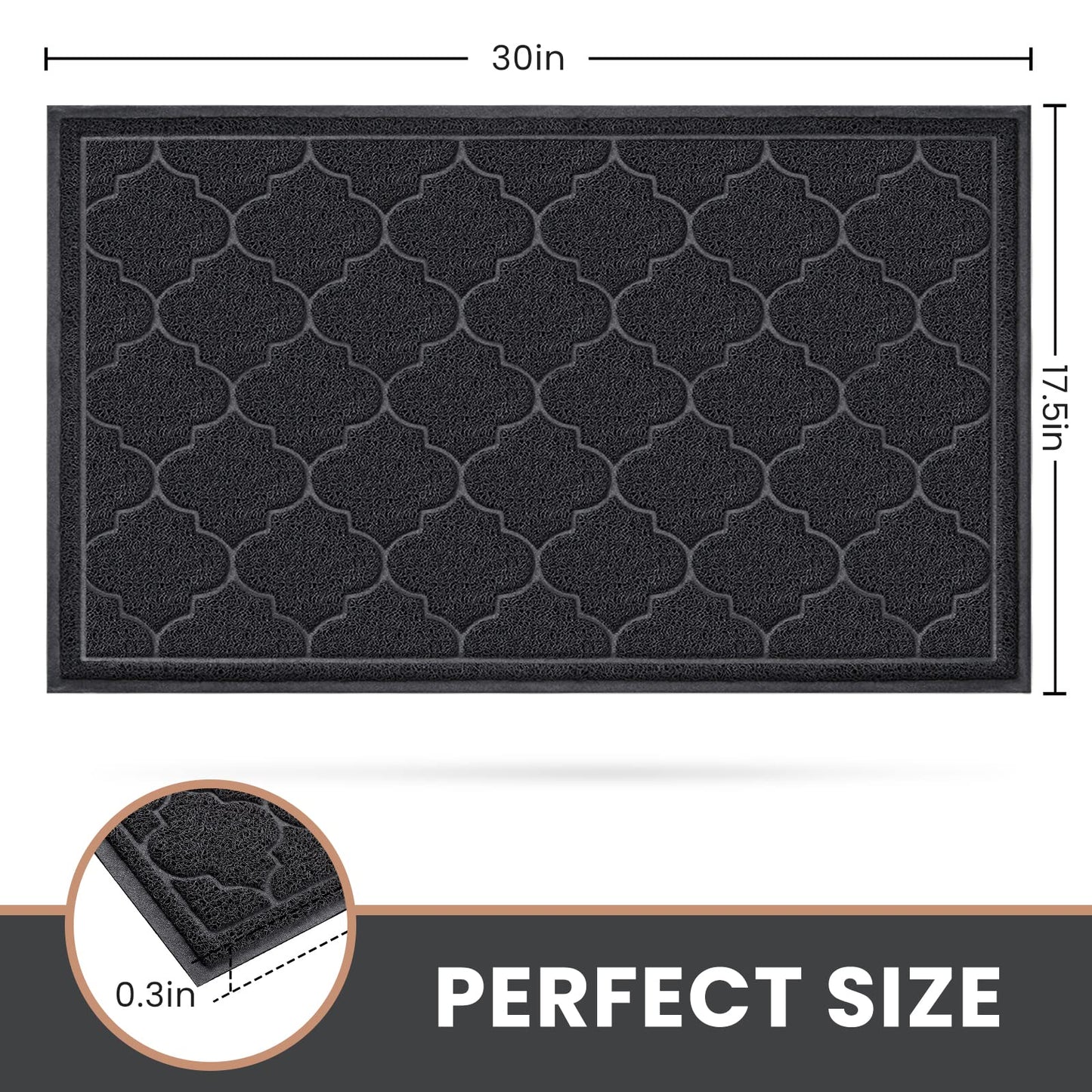 LuxStep Door Mat Large Indoor Outdoor Doormat, Non-Slip Low-Profile Design Floor Mat, Durable Trap Dirt and Dust Front Door Welcome Mat for Entryway,Patio,Garage,High Traffic Areas,(Black, 17"x30")