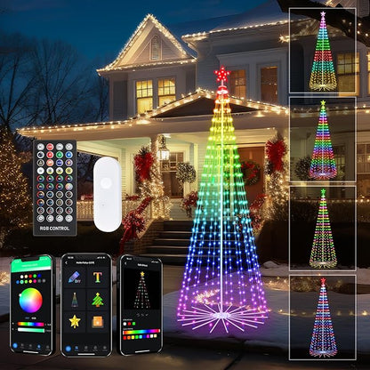 9 FT Smart Christmas Cone Tree Lights, 460 LED Lighted Outdoor Christmas Tree with Remote & App Control Timer, Music Sync, DIY RGB Color Changing for Indoor Outdoor Decorations